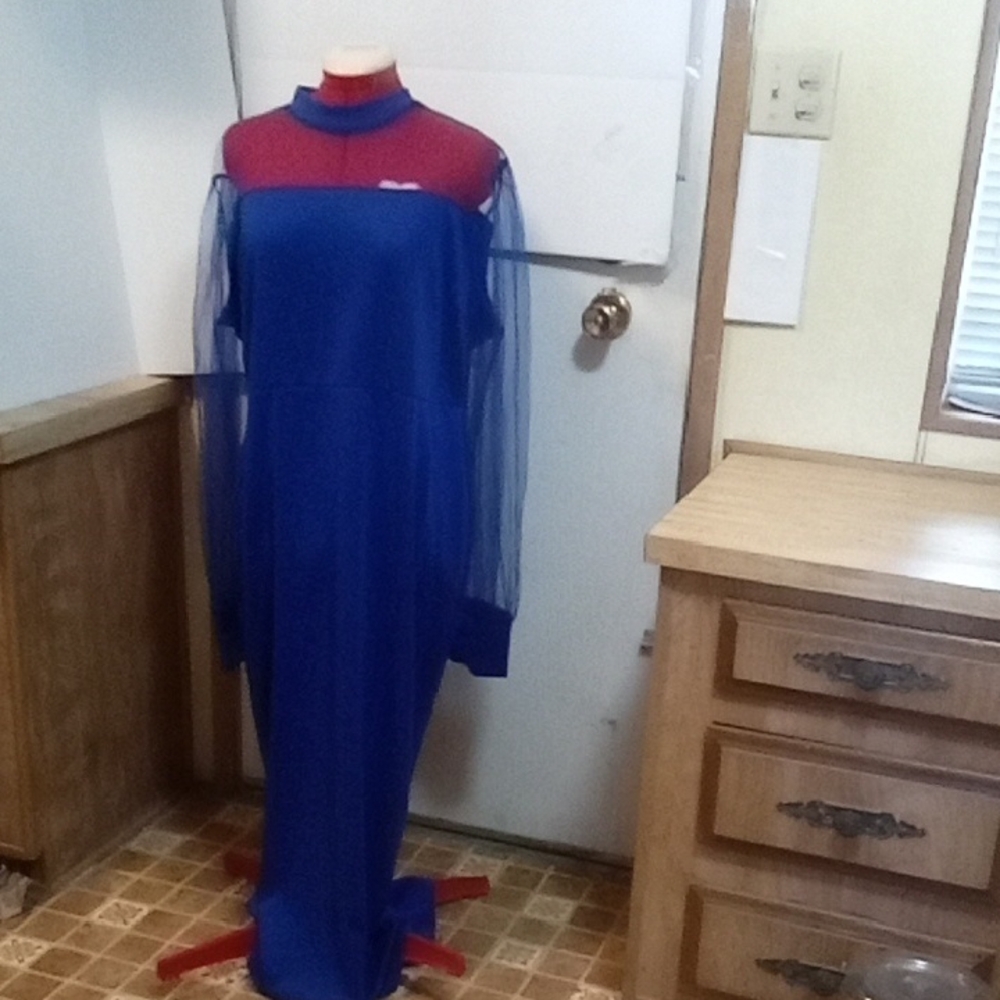 Temu 4xl Elegant Blue Sheer Sleeve Dress